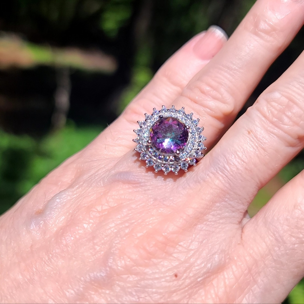 Aurora borealis & white Topaz princess ring - Picture 14 of 16